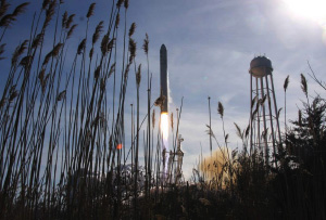 Rocket lifts off the launch pad at NASA's Wallops Island flight facility in Wallops Island, VA.