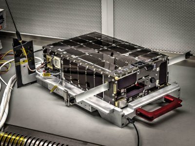 The Dellingr CubeSat lined with solar panels.
