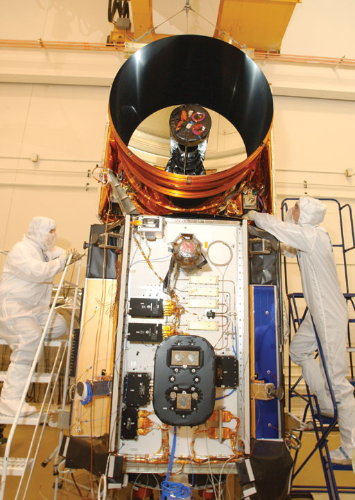 Geoscience Laser Altimeter System (GLAS) on the ICESat spacecraft immediately following its initial mechanical integration on June 18th, 2002.