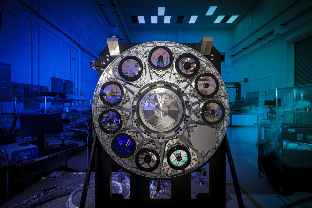 A colorful image of the Nancy Grace Roman Space Telescope's element assembly wheel.