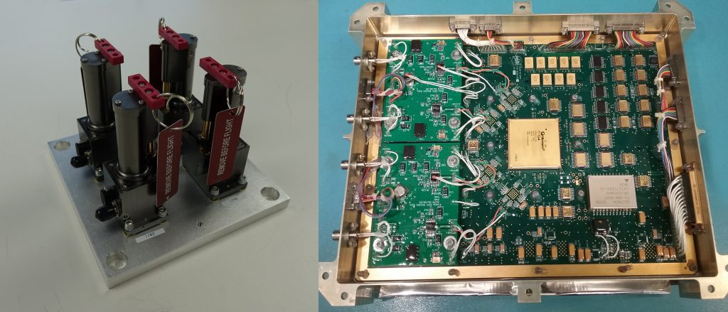 ROLSES instrument antennas (left) and the Main Electronics Box (MEB) built by ETD for controlling the instrument (right) are part of the instrument delivered to Intuitive Machines (IM).