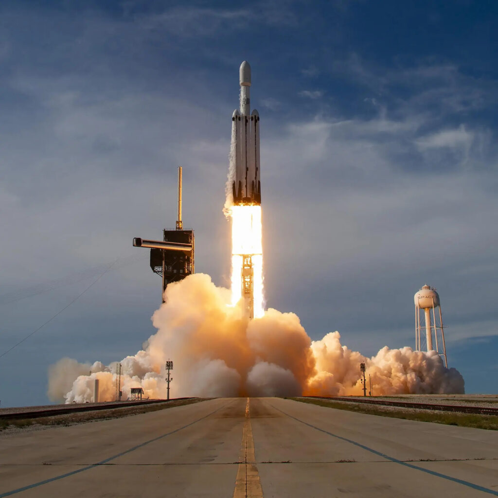 A SpaceX Falcon Heavy rocket carrying the National Oceanic and Atmospheric Administration (NOAA) GOES-U (Geostationary Operational Environmental Satellite U) lifts off from Launch Complex 39A at NASA’s Kennedy Space Center in Florida on Tuesday, June 25, 2024.