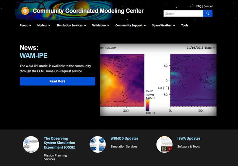 The ccmc.gsfc.nasa.gov landing page.