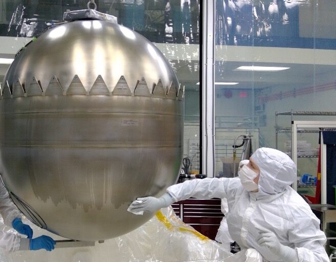 Planetary Protection bioassay of the surface being performed by Dr. Erin Lalime on the Europa Clipper propulsion tank before final installation. The 546 Planetary Protection Laboratory and Planetary Protection Engineers worked closely with the Clipper propulsion team to ensure that flight hardware met strict bioburden requirements to prevent inadvertent contamination of the icy moon Europa