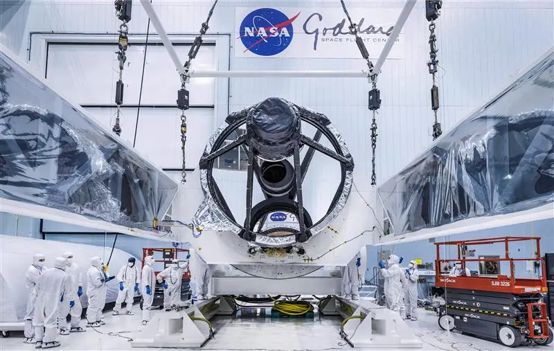 This photo shows the Optical Telescope Assembly for NASA’s Nancy Grace Roman Space Telescope, which was recently delivered to the largest clean room at the agency’s Goddard Space Flight Center in Greenbelt, Md. NASA/Chris Gunn