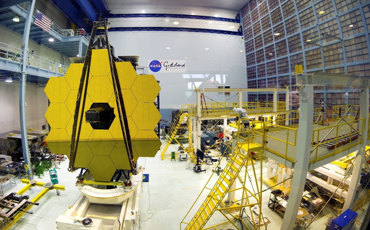 James Webb Space Telescope (JWST) Primary Mirror Assembly in the Spacecraft Systems Development and Integration Facility (SSDIF).