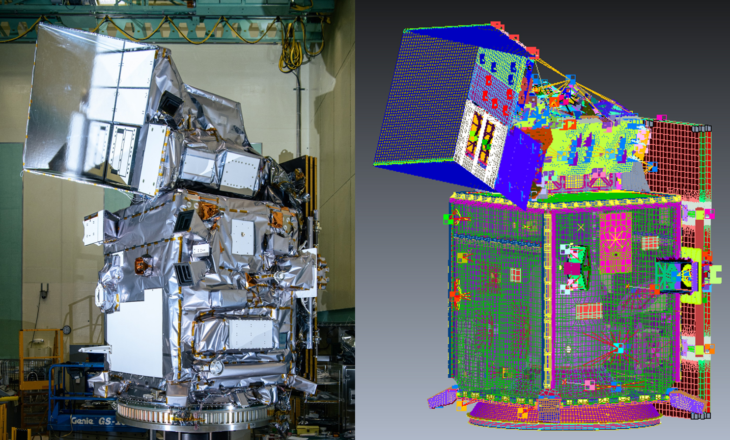 PACE Observatory: Actual vs. Finite Element Model (FEM). The PACE FEM was developed and used for the structural analysis and verification of the PACE Observatory.