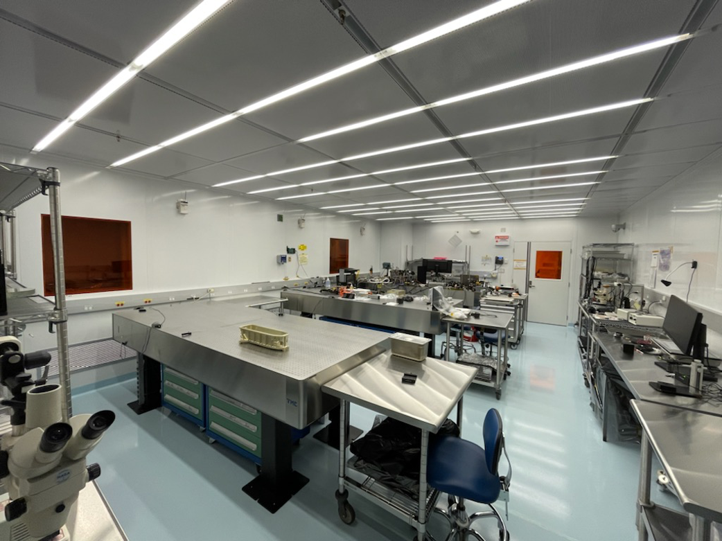 The photo shows one of the three cleanroom areas inside the Space Laser Assembly Cleanroom suite that can be used for assembly and testing of laser systems